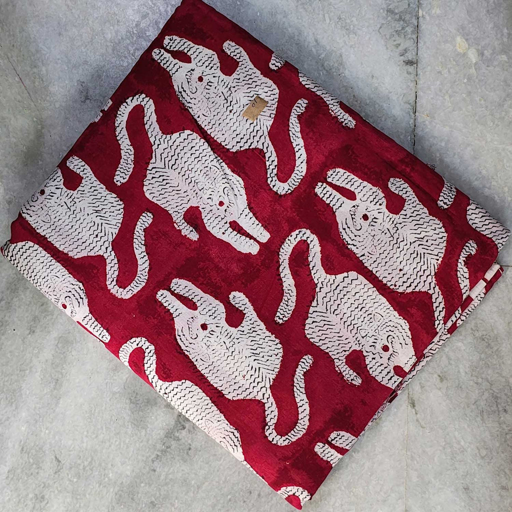 Handmade Bagru Print Textile – Red Tiger Print Cotton Material