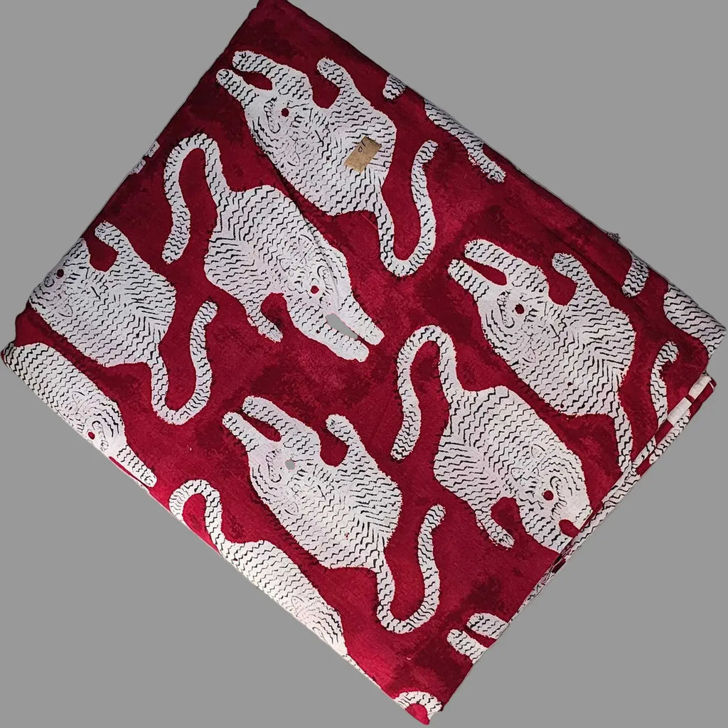 Sanganeri Hand Block Print Cotton Fabric – Red Tiger Print