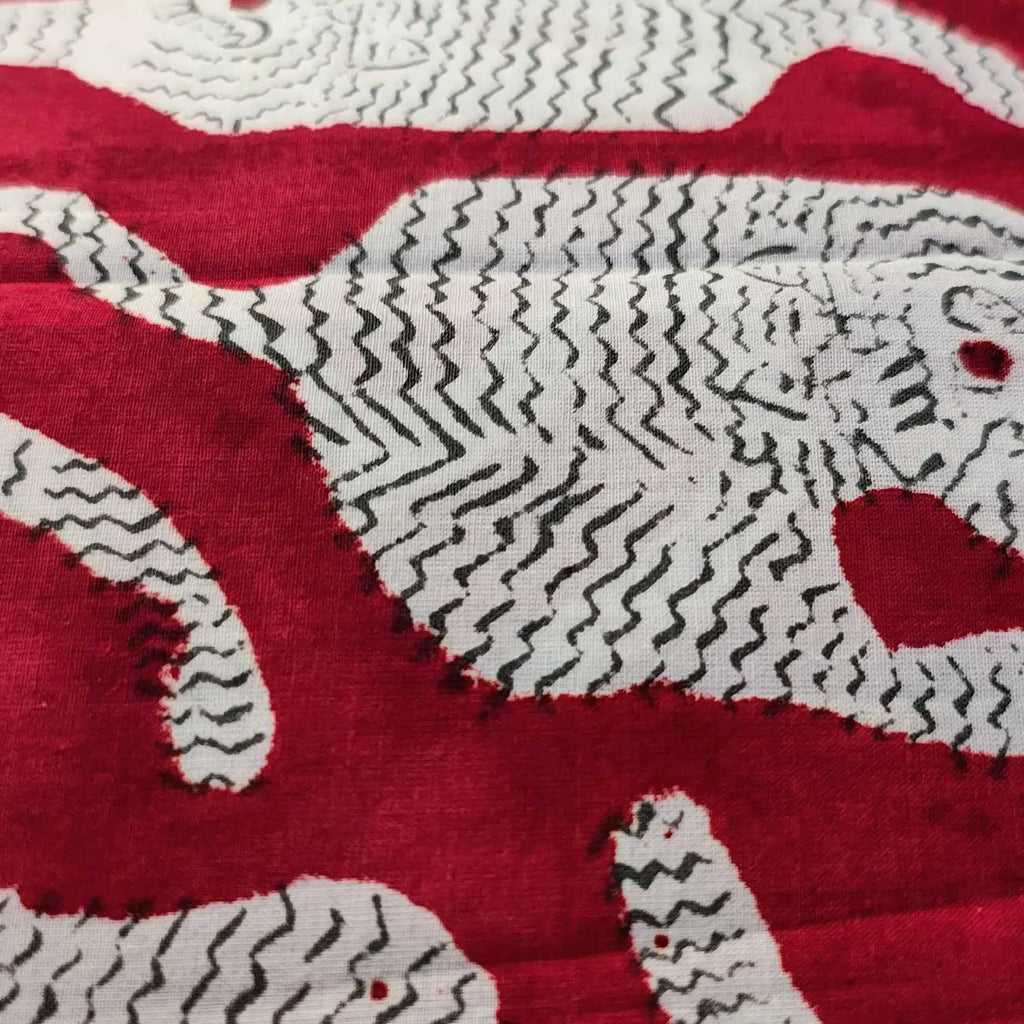 Sanganeri Hand Block Print Cotton Fabric – Red Tiger Print