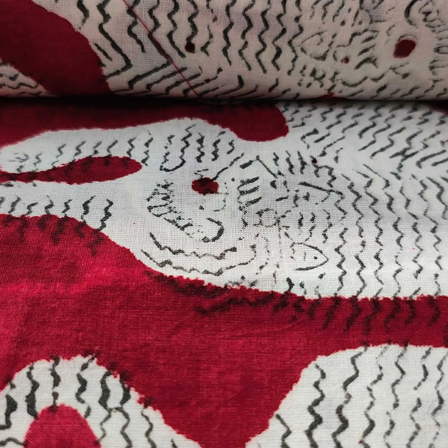Sanganeri Hand Block Print Cotton Fabric – Red Tiger Print