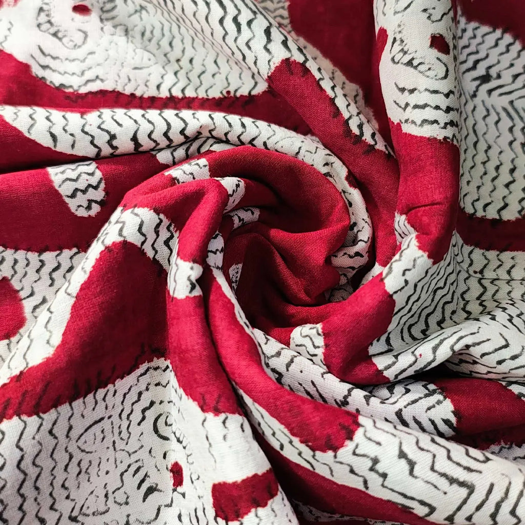 Sanganeri Hand Block Print Cotton Fabric – Red Tiger Print