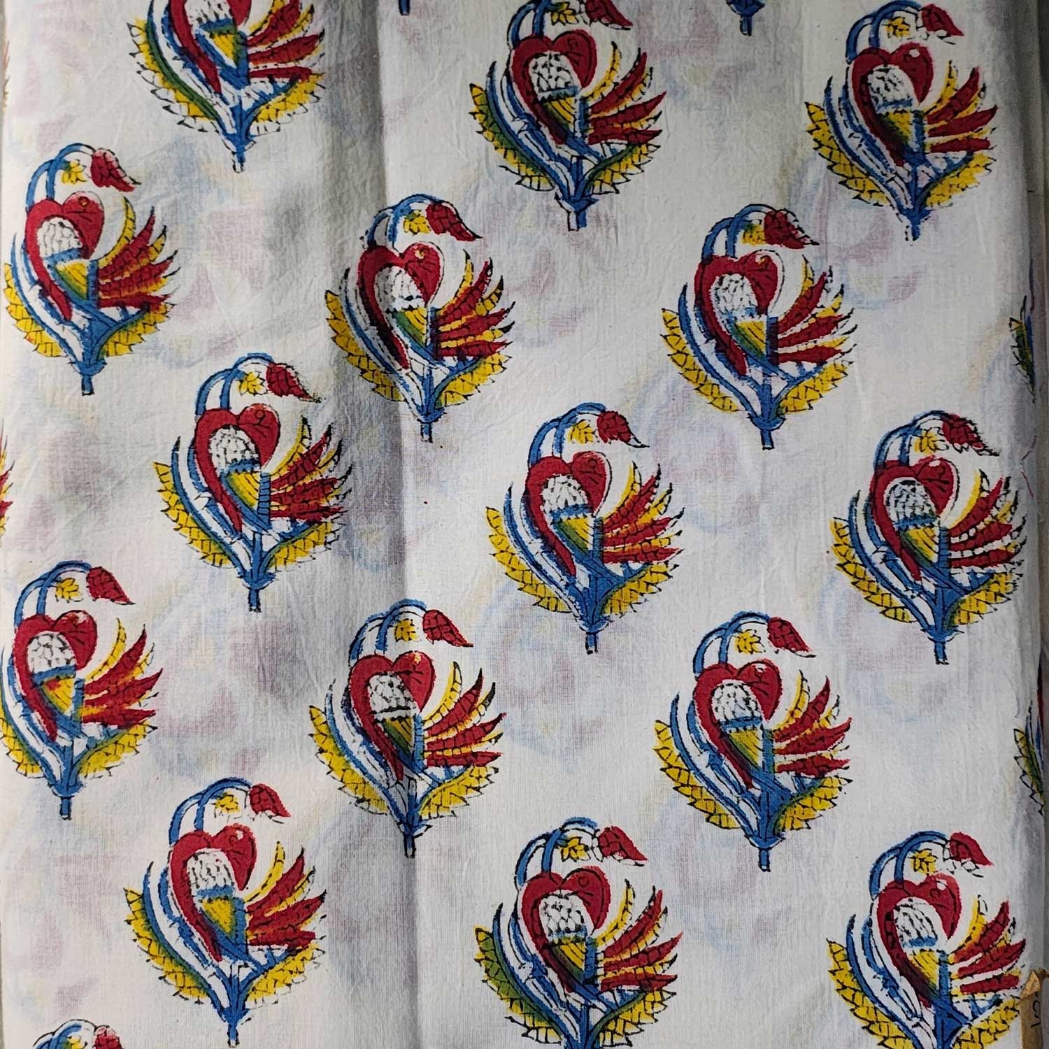 Handmade Bagru Print Textile – White Floral Print Cotton Material