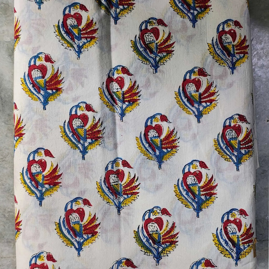 Sanganeri Hand Block Print Cotton Fabric – White Floral Print