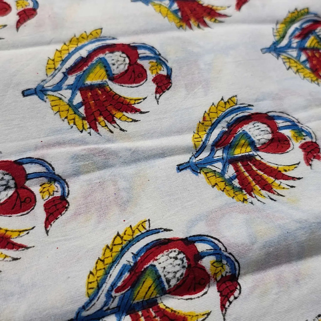 Sanganeri Hand Block Print Cotton Fabric – White Floral Print
