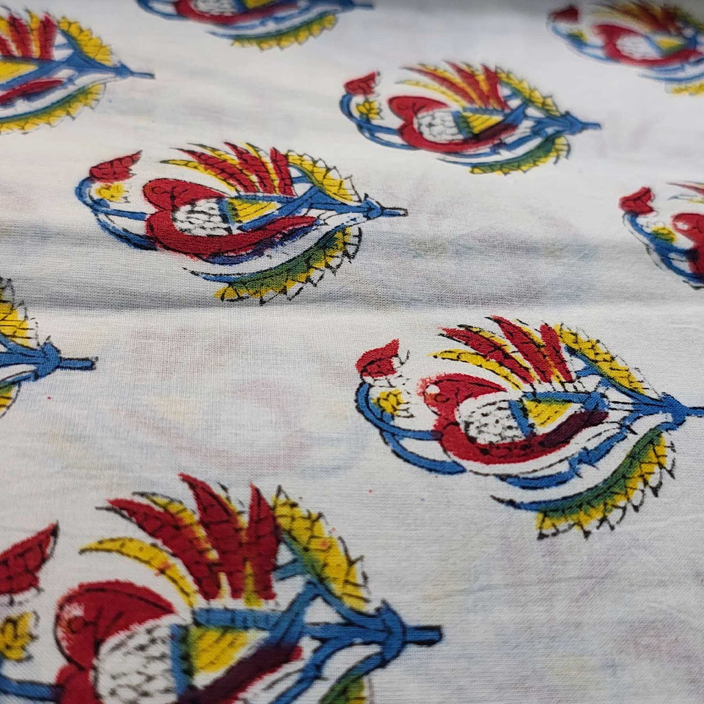Handmade Bagru Print Textile – White Floral Print Cotton Material