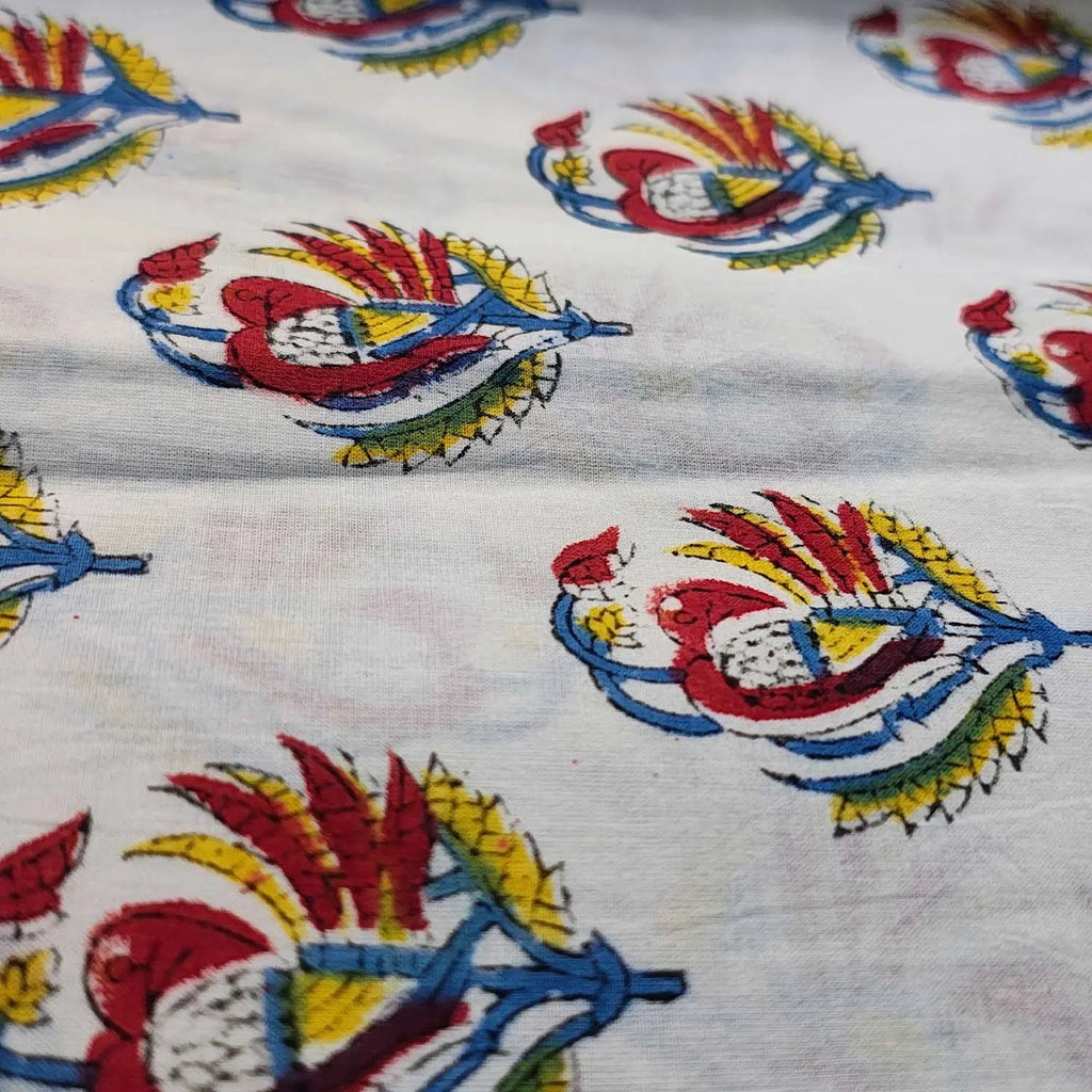 Sanganeri Hand Block Print Cotton Fabric – White Floral Print