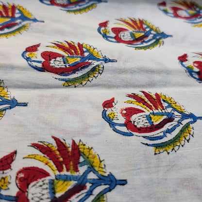 Sanganeri Hand Block Print Cotton Fabric – White Floral Print