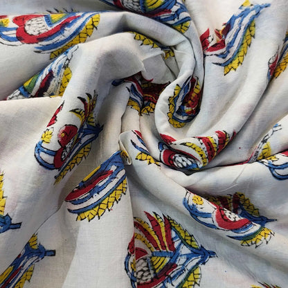 Sanganeri Hand Block Print Cotton Fabric – White Floral Print