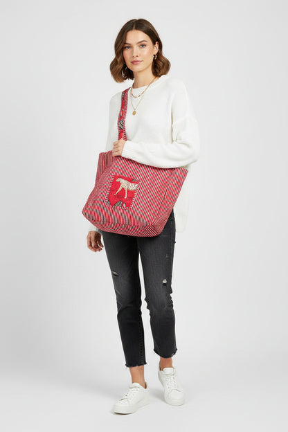 Handmade Block Print Cotton Quilted Tote Bag – Red Floral