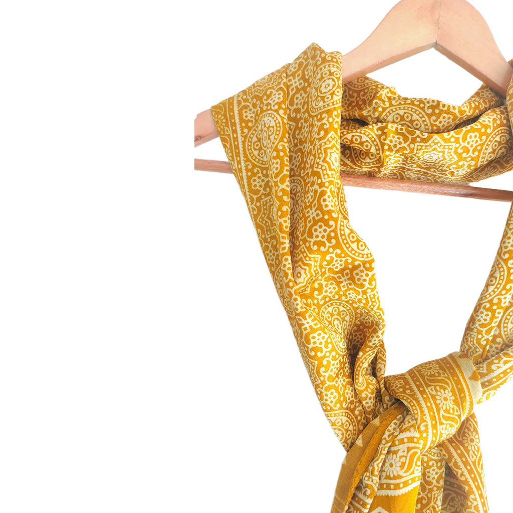 Ajrakh Hand Block Print Yellow Color Viscose Stole | Traditional Geometric Print | L220 X W55 cm