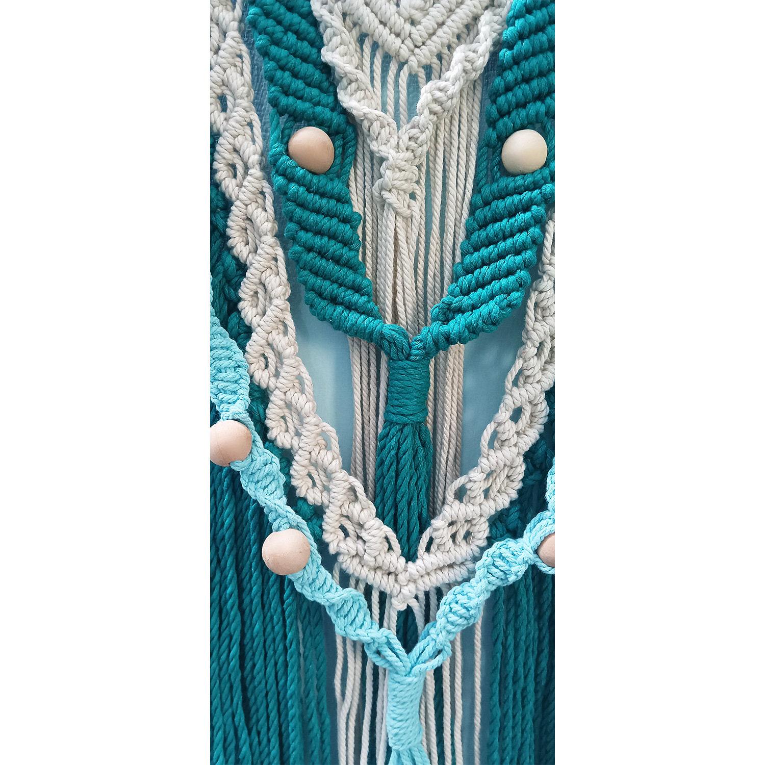 Crochet Wall Hanging | Teal & Beige Macramé, Boho Fiber Art