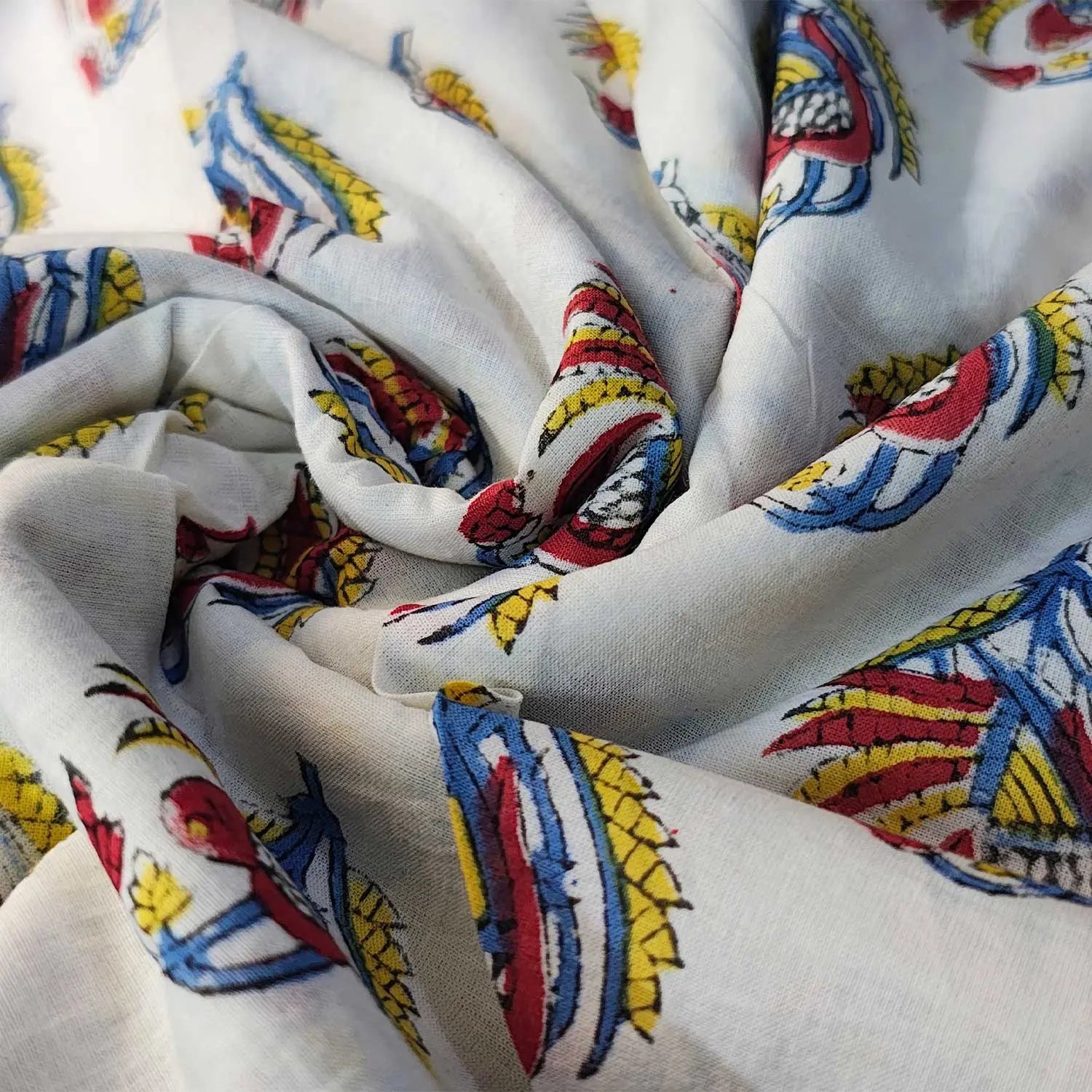 Sanganeri Hand Block Print Cotton Fabric – White Floral Print