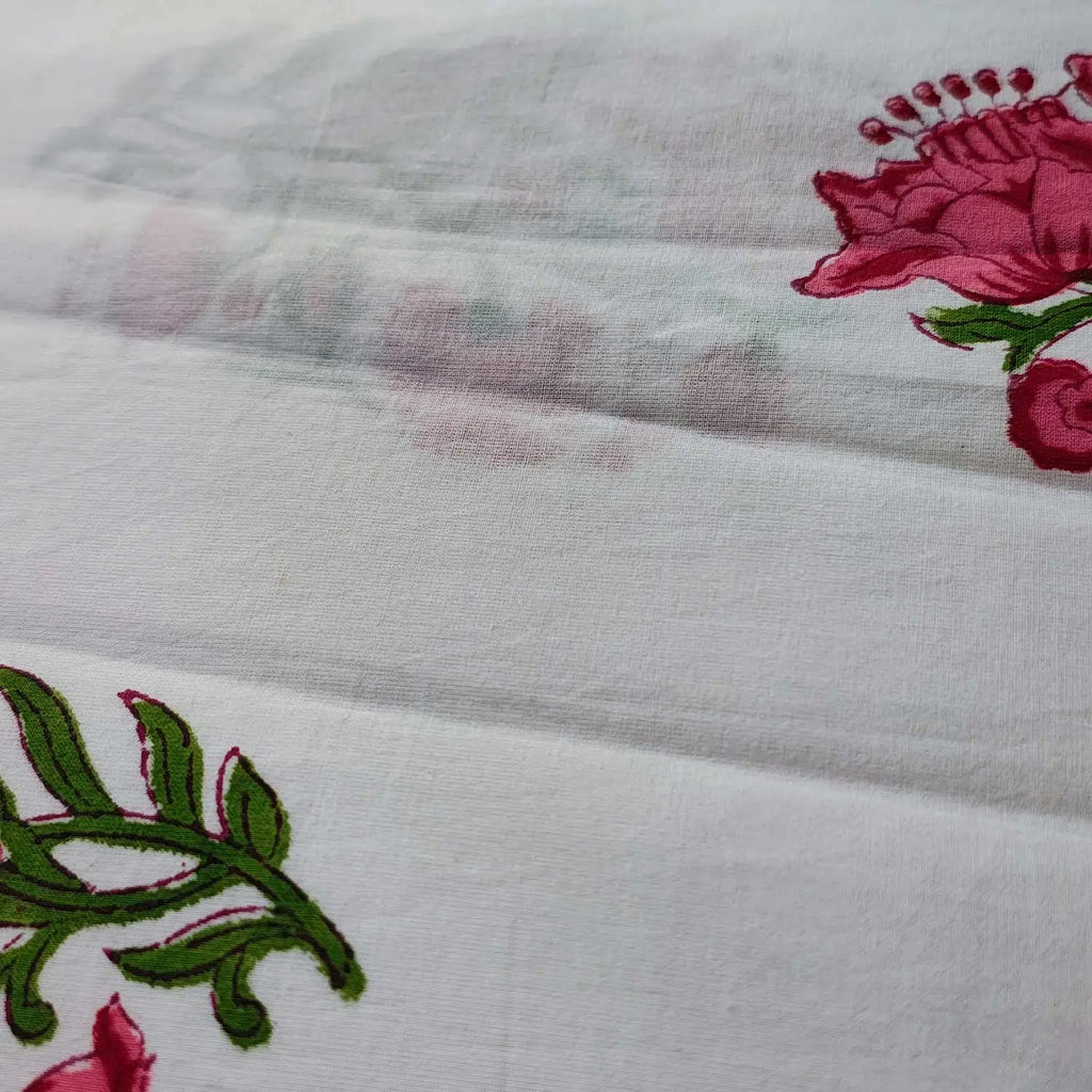 Sanganeri Hand Block Print Cotton Fabric – White Floral Print