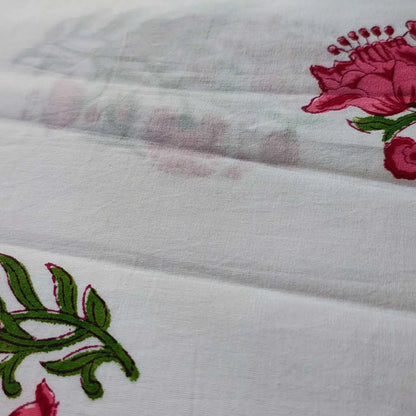 Sanganeri Hand Block Print Cotton Fabric – White Floral Print
