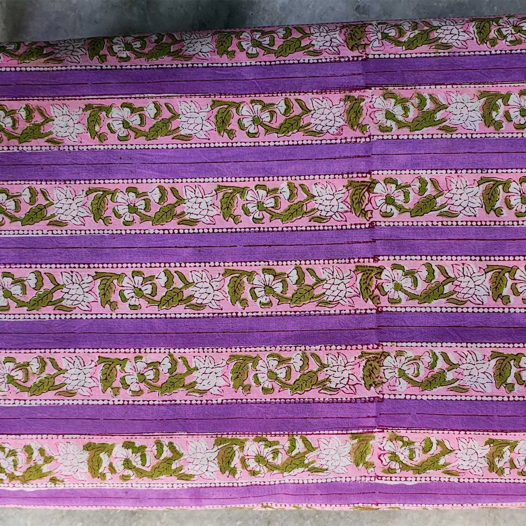 Sanganeri Hand Block Print Cotton Fabric – Purple Floral Print