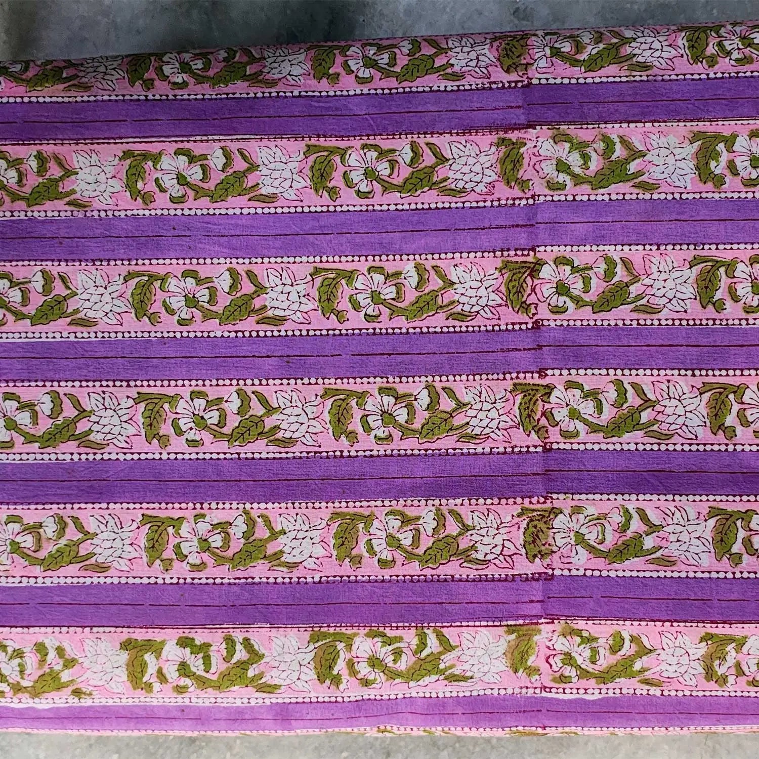 Handmade Bagru Print Textile – Purple Floral Print Cotton Material
