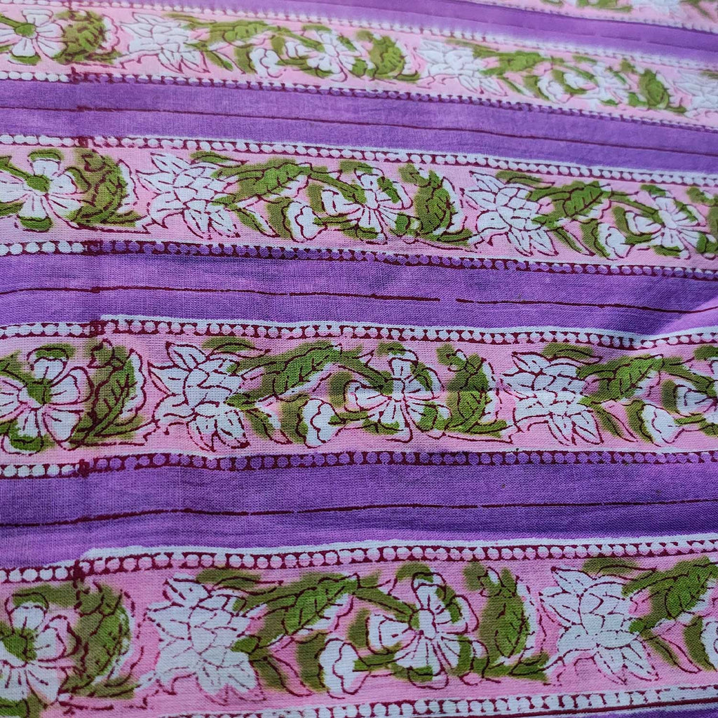 Handmade Bagru Print Textile – Purple Floral Print Cotton Material
