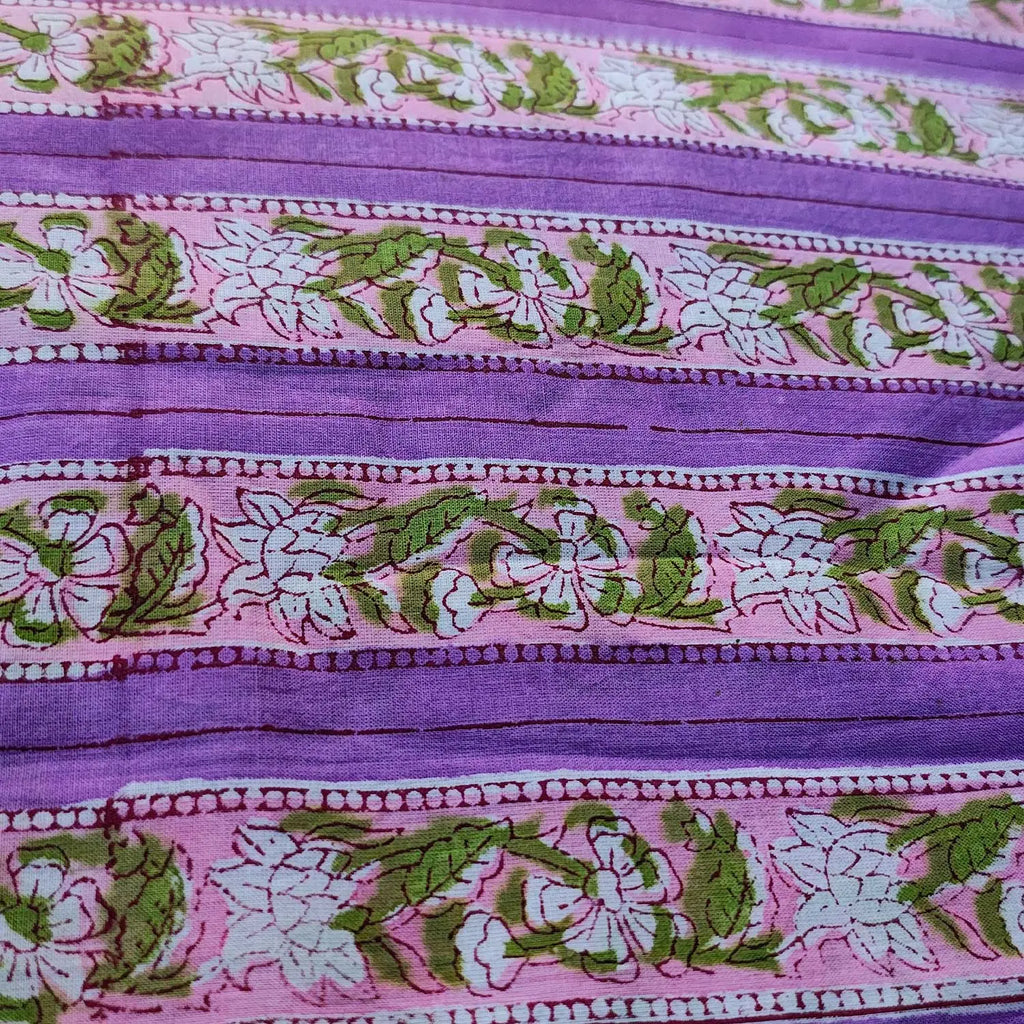 Sanganeri Hand Block Print Cotton Fabric – Purple Floral Print