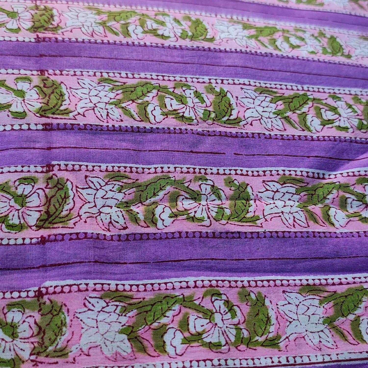 Handmade Bagru Print Textile – Purple Floral Print Cotton Material