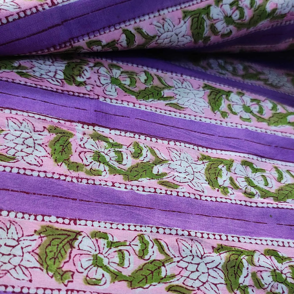 Sanganeri Hand Block Print Cotton Fabric – Purple Floral Print