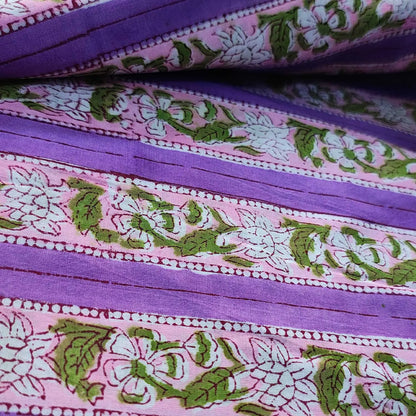 Sanganeri Hand Block Print Cotton Fabric – Purple Floral Print