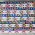 Handmade Bagru Print Textile –  White And Blue Floral Print Cotton Material