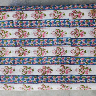 Sanganeri Hand Block Print Cotton Fabric – White And Blue Floral Print