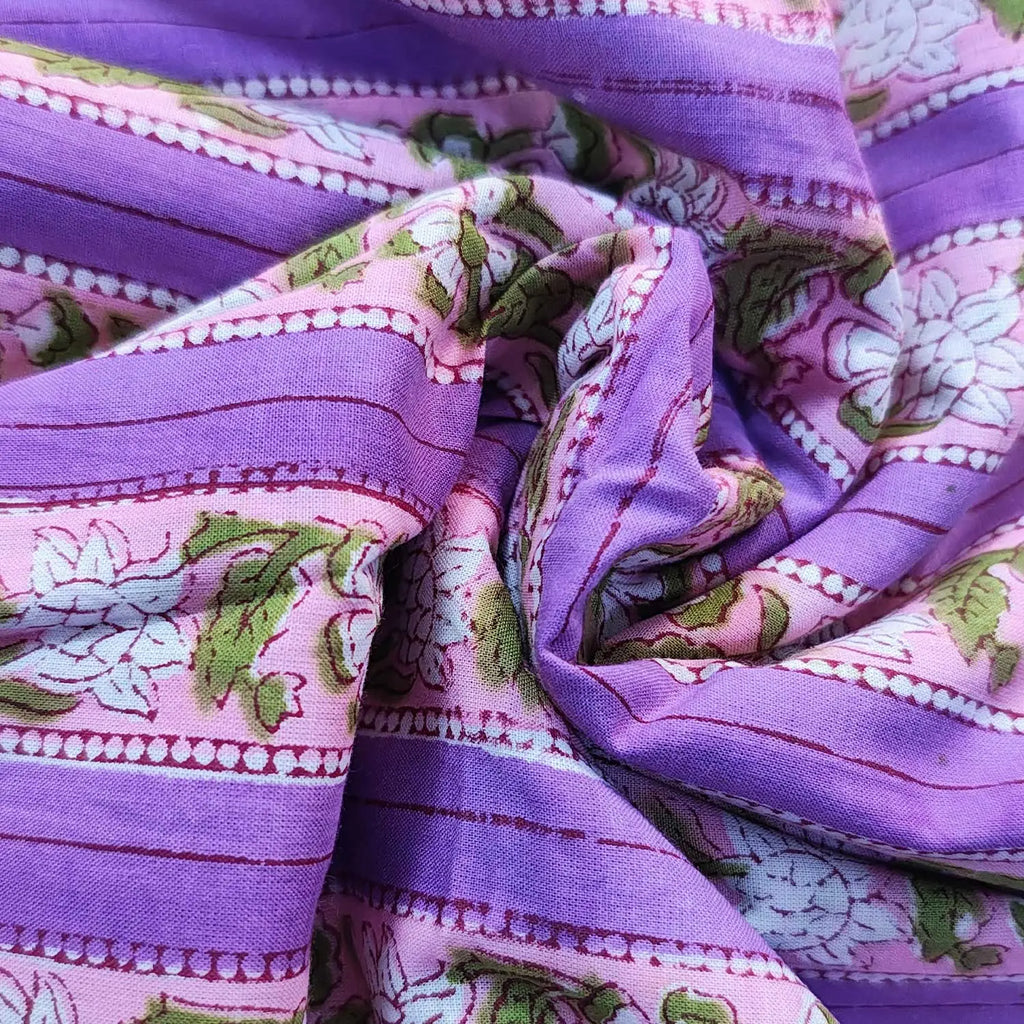 Sanganeri Hand Block Print Cotton Fabric – Purple Floral Print