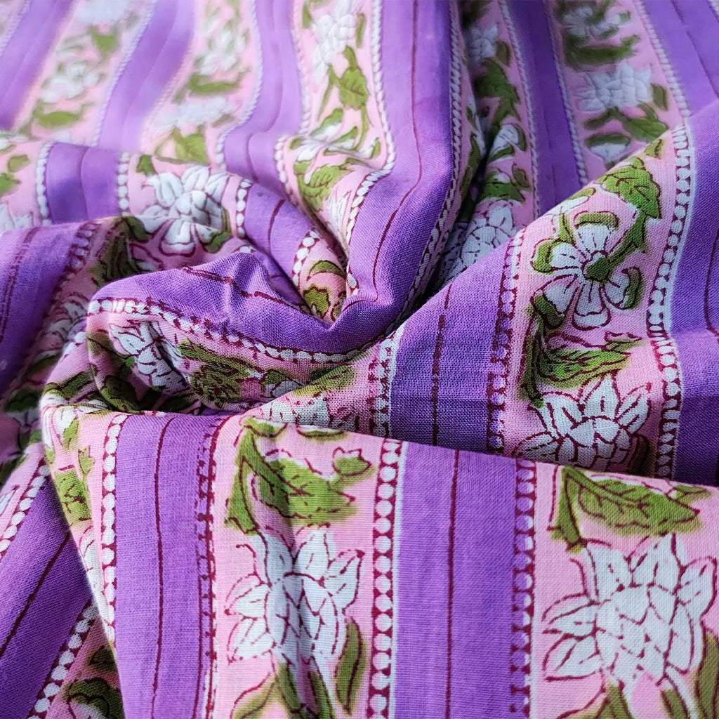 Sanganeri Hand Block Print Cotton Fabric – Purple Floral Print