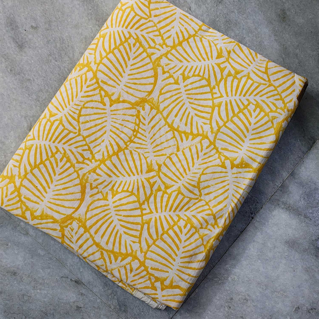 Handmade Bagru Print Textile – Yellow Floral Print Cotton Material