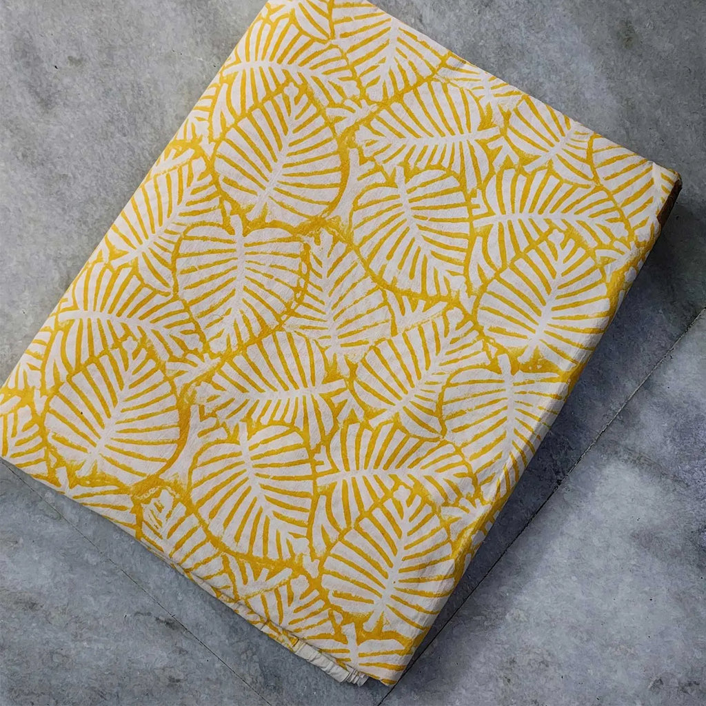 Sanganeri Hand Block Print Cotton Fabric – Yellow Floral Print
