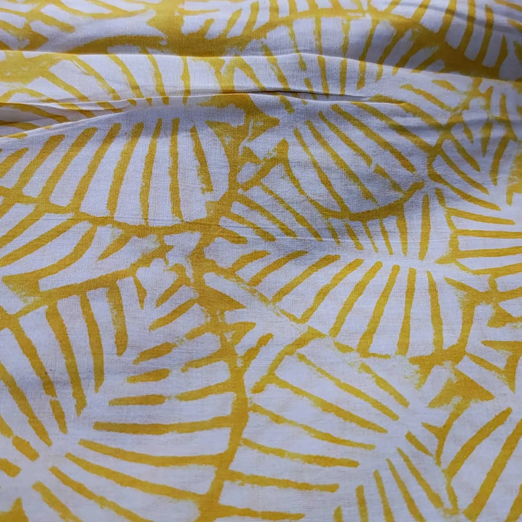 Sanganeri Hand Block Print Cotton Fabric – Yellow Floral Print
