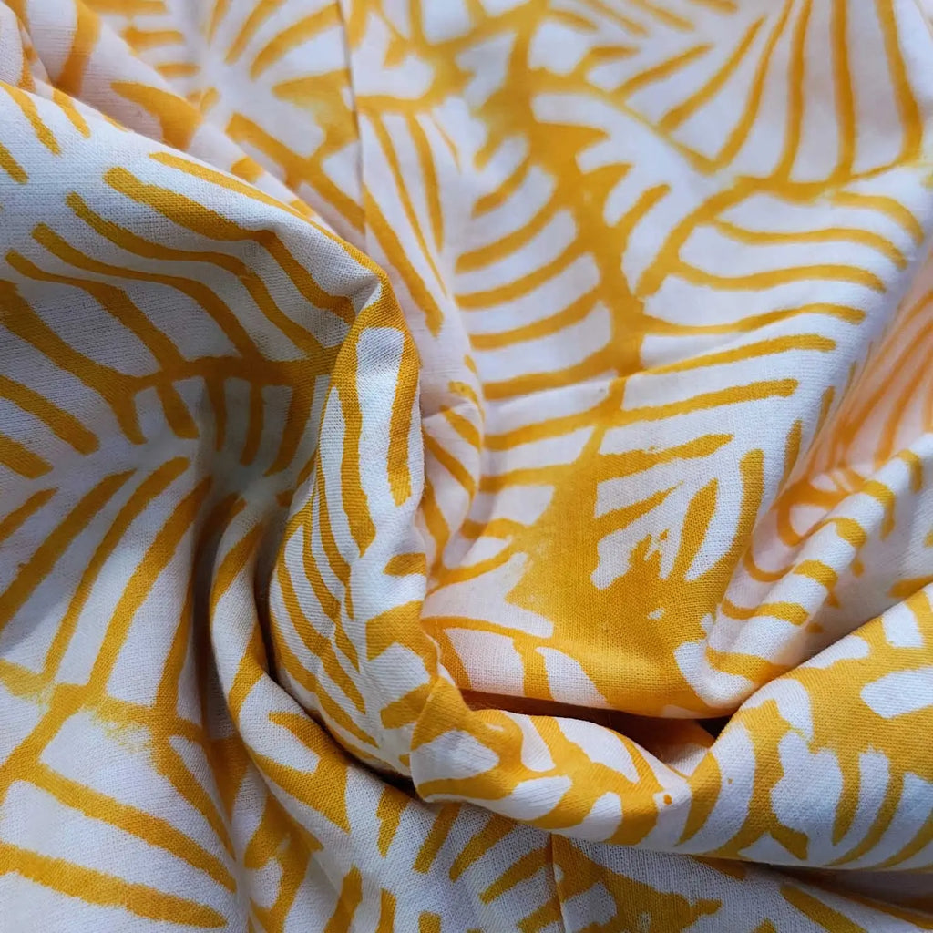 Sanganeri Hand Block Print Cotton Fabric – Yellow Floral Print