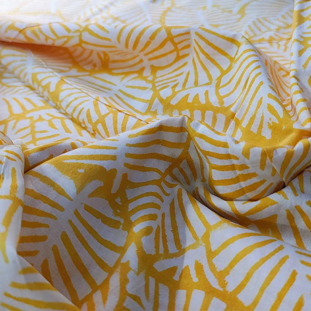 Sanganeri Hand Block Print Cotton Fabric – Yellow Floral Print