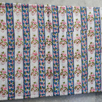 Sanganeri Hand Block Print Cotton Fabric – White And Blue Floral Print