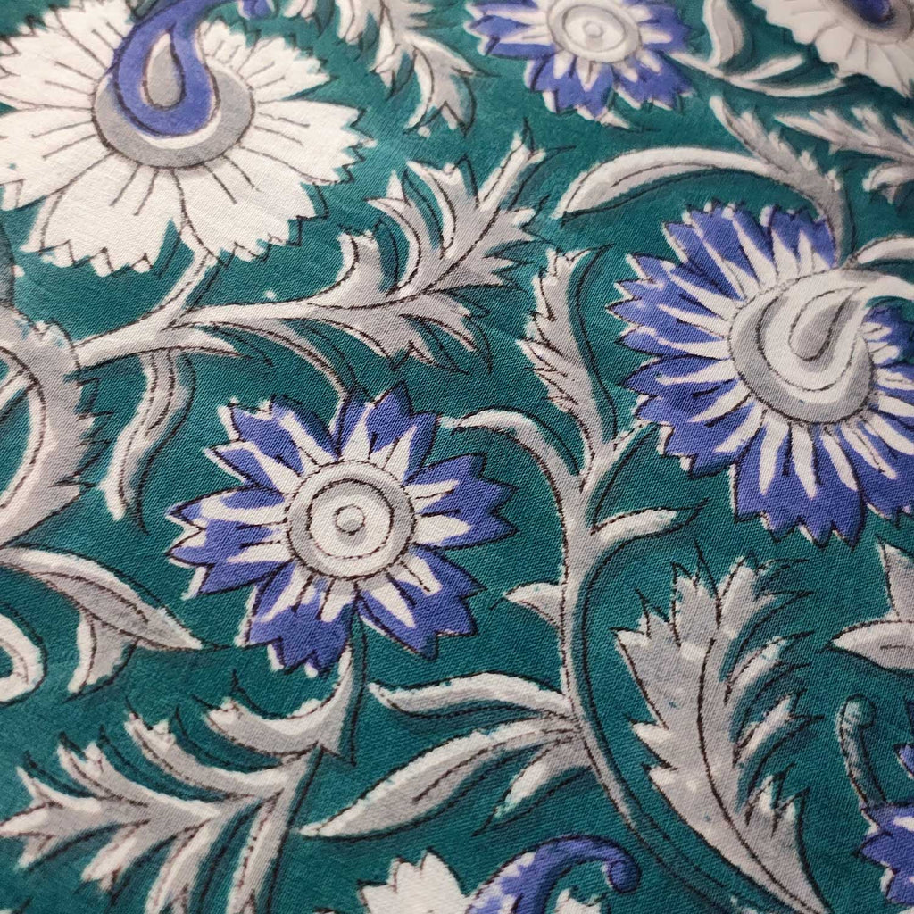 Handmade Bagru Print Textile – Blue Floral Print Cotton Material