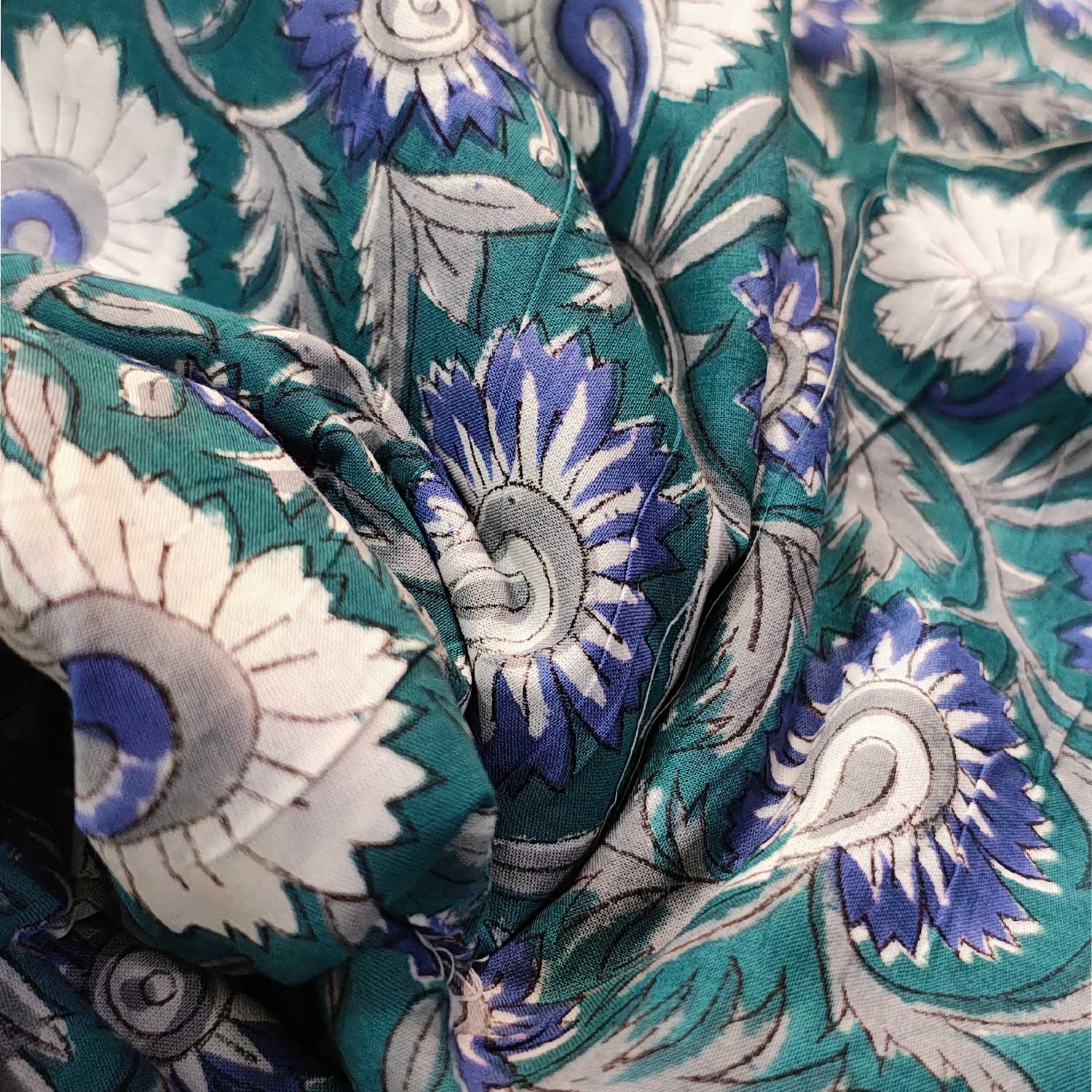 Handmade Bagru Print Textile – Blue Floral Print Cotton Material