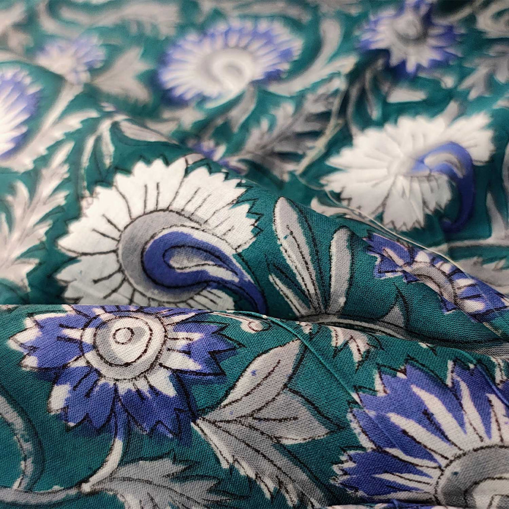 Handmade Bagru Print Textile – Blue Floral Print Cotton Material