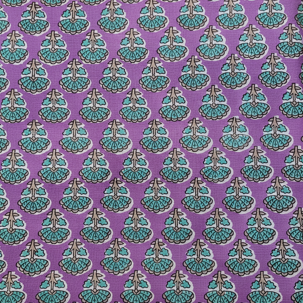 Sanganeri Hand Block Print Cotton Fabric – Purple Floral Print