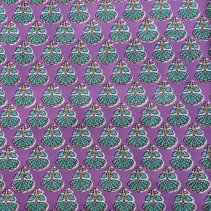 Sanganeri Hand Block Print Cotton Fabric – Purple Floral Print