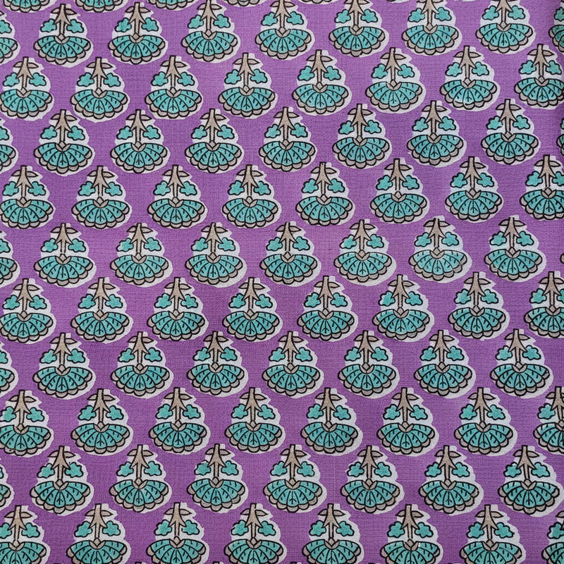 Sanganeri Hand Block Print Cotton Fabric – Purple Floral Print