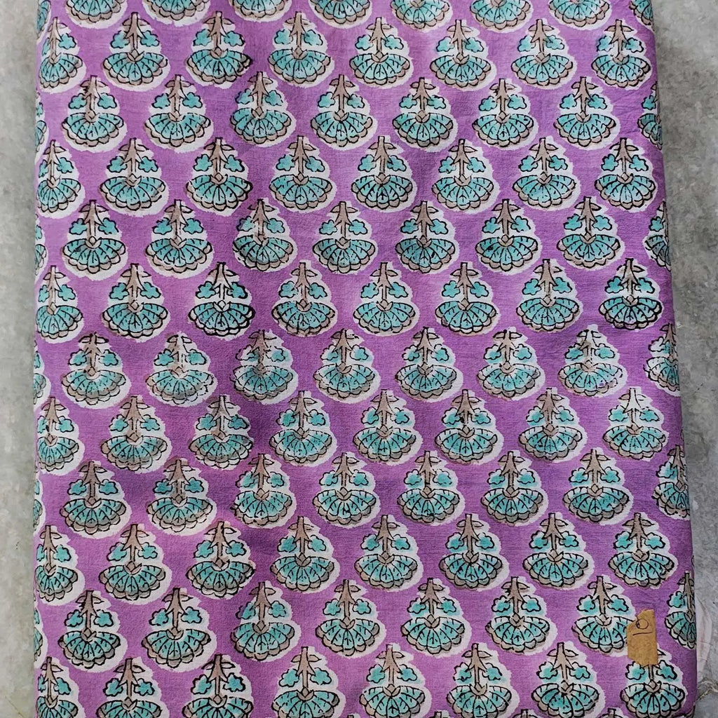 Handmade Bagru Print Textile – Purple Floral Print Cotton Material