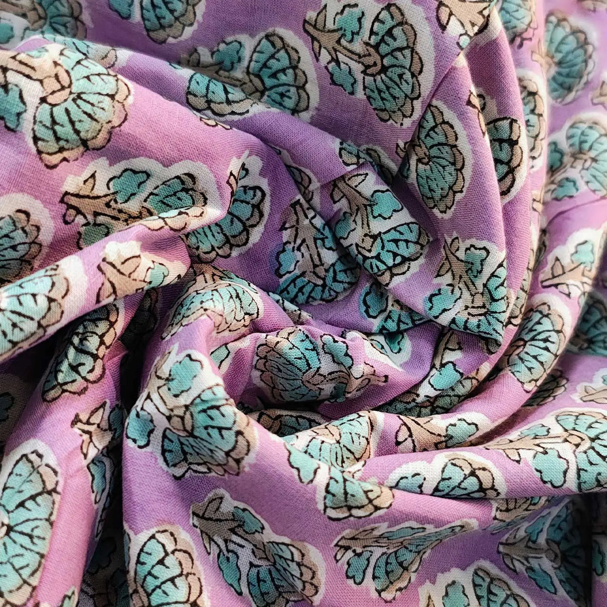 Sanganeri Hand Block Print Cotton Fabric – Purple Floral Print