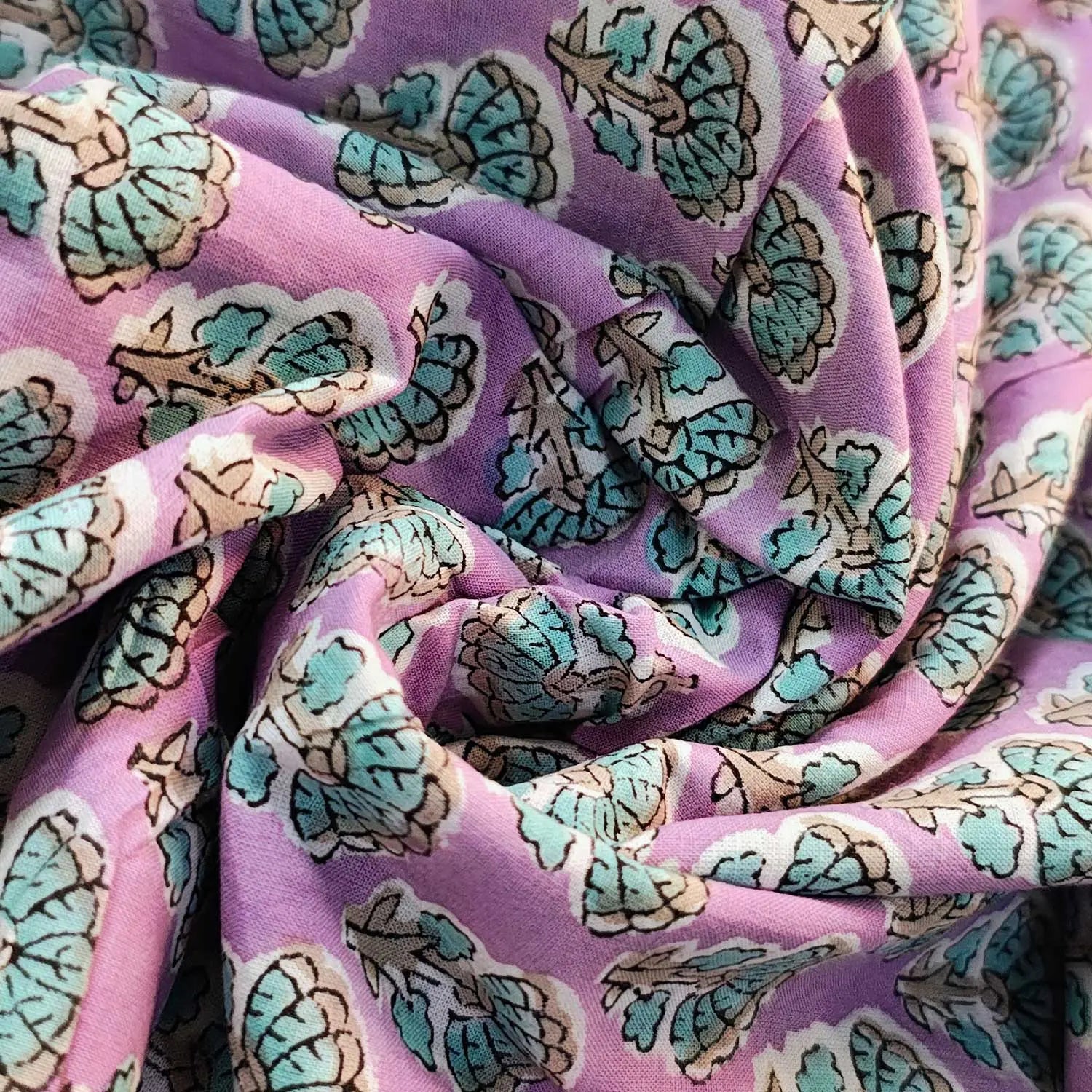 Handmade Bagru Print Textile – Purple Floral Print Cotton Material