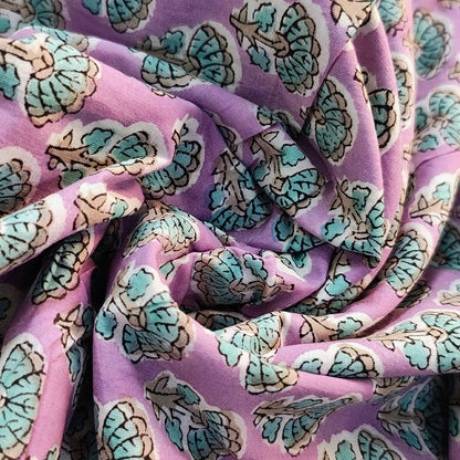 Sanganeri Hand Block Print Cotton Fabric – Purple Floral Print