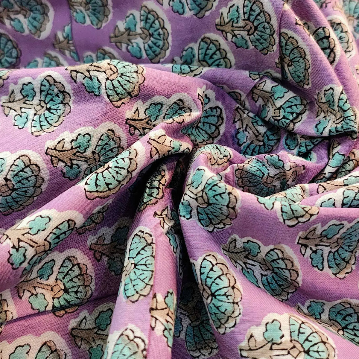 Sanganeri Hand Block Print Cotton Fabric – Purple Floral Print