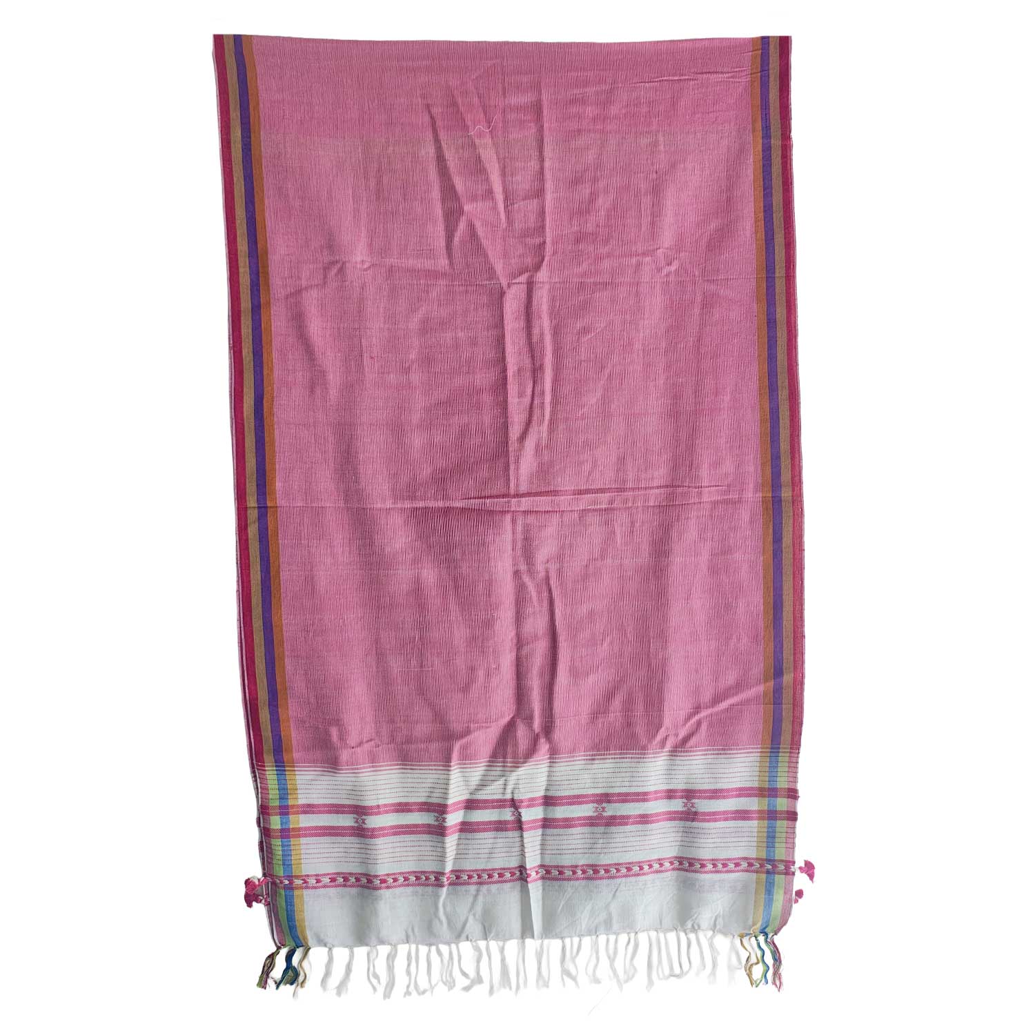 Handwoven Viscose Pink Color Kutch Bhujodi Stole with Tassels (W60cm X L210cm)