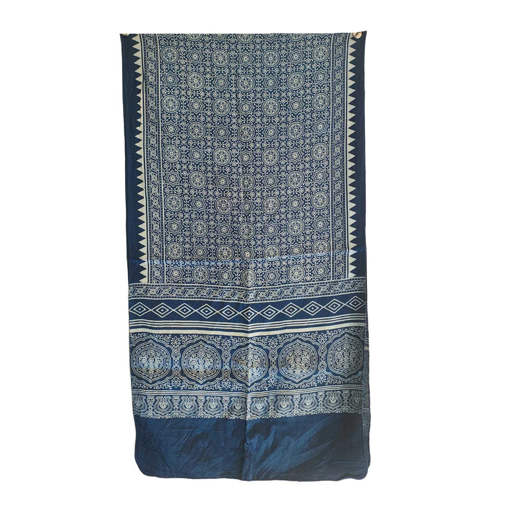 Ajrakh Hand Block Print Navy Color Viscose Stole | Traditional Geometric Print | L220 X W55 cm