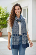Ajrakh Hand Block Print Navy Color Viscose Stole | Traditional Geometric Print | L220 X W55 cm