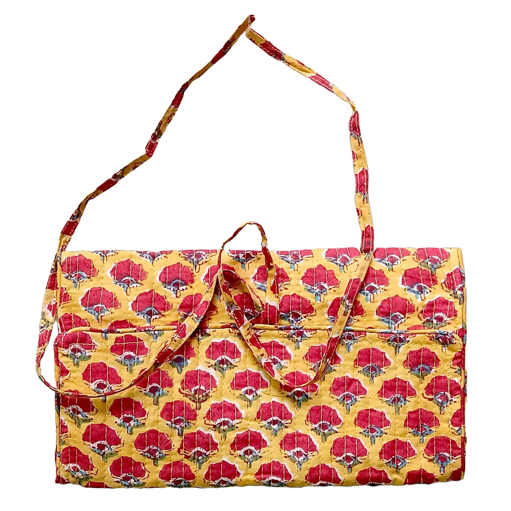 Handmade Floral Block Print Quilted Utility Pouch